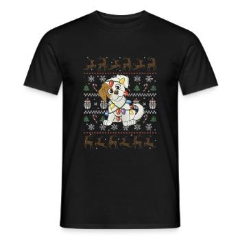 Christmas Dog with Fairy Lights - Men's T-Shirt - black - Front - AI Model Male 178 light (178cm)