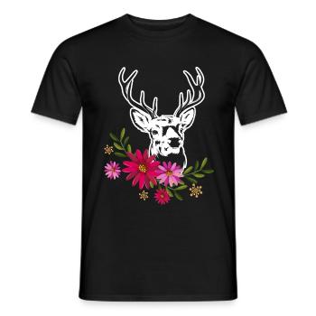 Deer With Flowers - Men's T-Shirt - black - Front - AI Model Male 178 light (178cm)