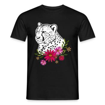 Cheetah With Flowers - Men's T-Shirt - black - Front - AI Model Male 178 light (178cm)
