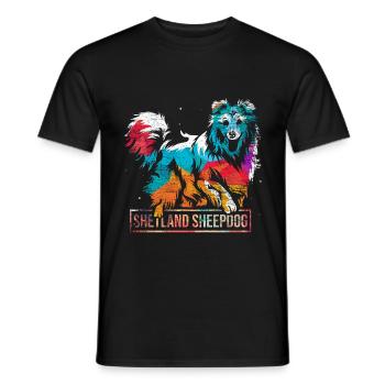 Shetland Chien de berger Cadeau - T-shirt homme - noir - Devant - AI Model Male 178 light (178cm)