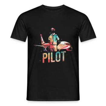 Pilote d'avion - T-shirt homme - noir - Devant - AI Model Male 178 light (178cm)