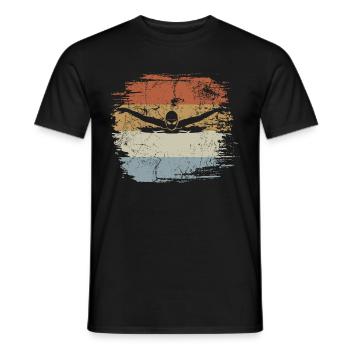 Natation, Papillon, Piscine, Rétro, Vintage - T-shirt homme - noir - Devant - AI Model Male 178 light (178cm)