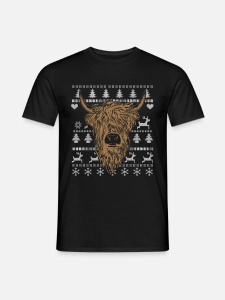 Schottisches Hochlandrind Ugly Christmas - Männer T-Shirt - Schwarz