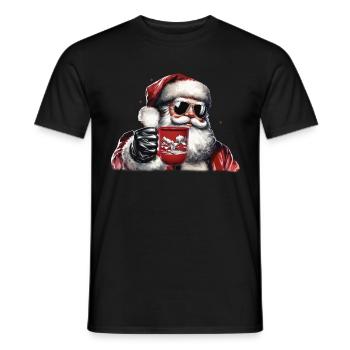 Nikolaus Santa Claus Weihnachtsmann mit Glühwein - Männer T-Shirt - Schwarz - Vorne - AI Model Male 178 light (178cm)