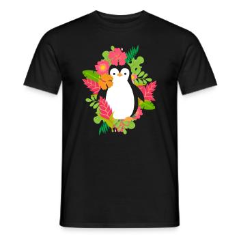 Penguin Hawaii Vacation Aloha Hibiscus Summer - Men's T-Shirt - black - Front - AI Model Male 178 light (178cm)