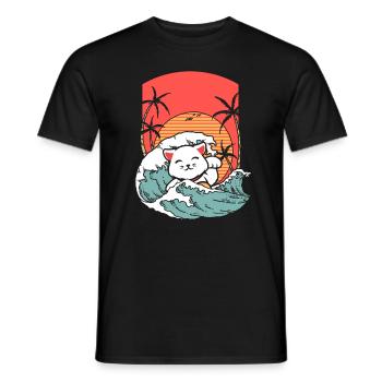 Cat Surfer Palm Vacation Island Summer Hawaii - Men's T-Shirt - black - Front - AI Model Male 178 light (178cm)