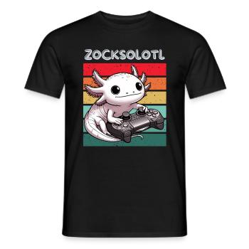 Gamer Axolotl Nerd Rétro Ordinateur Jeu vidéo Drôle - T-shirt homme - noir - Devant - AI Model Male 178 light (178cm)
