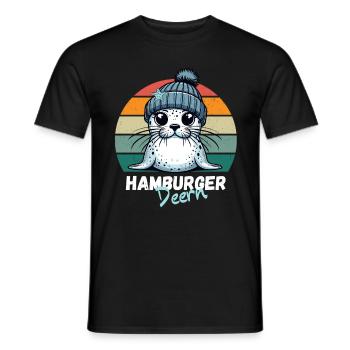Hamburg Seehund Robbe Hamburger Deern Lustig Retro - Männer T-Shirt - Schwarz - Vorne - AI Model Male 178 light (178cm)