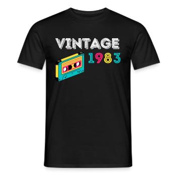 Vintage 1983 cassette 39 years old 1983 - Men's T-Shirt - black - Front - AI Model Male 178 light (178cm)