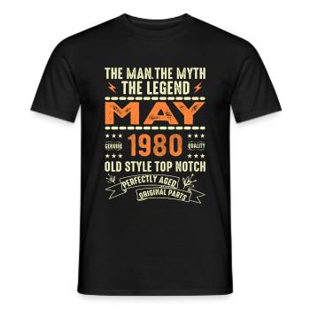 Anniversaire Mai 1980 - Mai 1980 - T-shirt homme - noir - Devant - AI Model Male 178 light (178cm)