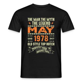 Anniversaire Mai 1978 - Mai 1978 - T-shirt homme - noir - Devant - AI Model Male 178 light (178cm)