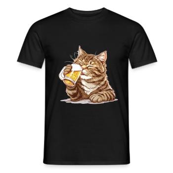 Cute Cat Drinking Beer 2 - Männer T-Shirt - Schwarz - Vorne - AI Model Male 178 light (178cm)