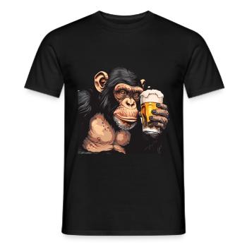 Cute Chimpanzee Drinking Beer 2 - Männer T-Shirt - Schwarz - Vorne - AI Model Male 178 light (178cm)