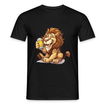 Cute Lion Drinking Beer 2 - Männer T-Shirt - Schwarz - Vorne - AI Model Male 178 light (178cm)
