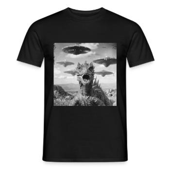 Dragon Selfie with UFO Weird 50s Photo - Männer T-Shirt - Schwarz - Vorne - AI Model Male 178 light (178cm)