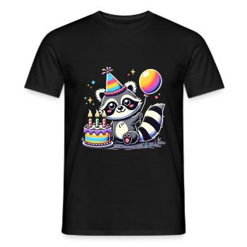 Raccoon Kid Celebrating Birthday - Männer T-Shirt - Schwarz - Vorne - AI Model Male 178 light (178cm)
