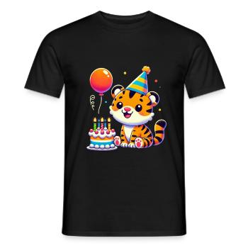Tiger Kid Celebrating Birthday - Männer T-Shirt - Schwarz - Vorne - AI Model Male 178 light (178cm)