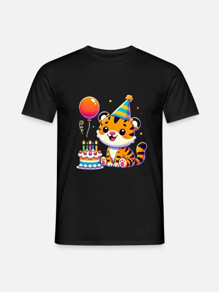 Tiger Kid Celebrating Birthday - Männer T-Shirt - Schwarz