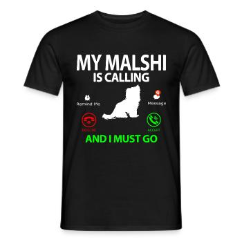 Malshi Dog Maltese Shih tzu Mix roept - Heren T-shirt - zwart - Voor - AI Model Male 178 light (178cm)