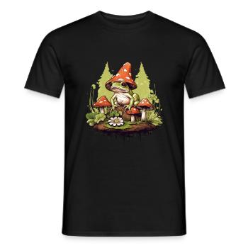 Frog cottagecore mushroom - Men's T-Shirt - black - Front - AI Model Male 178 light (178cm)