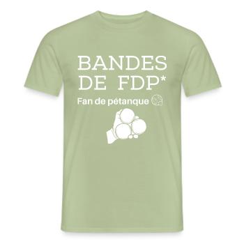 BANDES de fdp - T-shirt homme - vert sauge - Devant - AI Model Male 178 light (178cm)