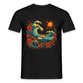 Surf Vibes: Vintage Retro Surfing Illustration - Men's T-Shirt - black - Front - AI Model Male 178 light (178cm)
