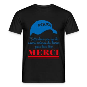 France Victimes du Devoir Policier Police Merci - T-shirt homme - noir - Devant - AI Model Male 178 light (178cm)