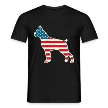4th of July Boxer American Flag Dog USA - Men's T-Shirt - black - Front - AI Model Male 178 light (178cm)