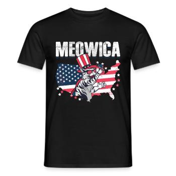 Meow America US Flag Patriotic Cat - Men's T-Shirt - black - Front - AI Model Male 178 light (178cm)