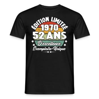 Cadeau 52 ans d'excellence / Édition limitée 1970 - T-shirt homme - noir - Devant - AI Model Male 178 light (178cm)