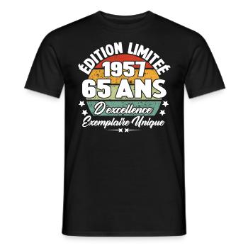 Cadeau 65 ans d'excellence / Édition limitée 1957 - T-shirt homme - noir - Devant - AI Model Male 178 light (178cm)