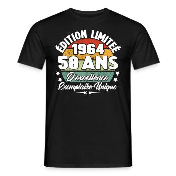 Cadeau 58 ans d'excellence / Édition limitée 1964 - T-shirt homme - noir - Devant - AI Model Male 178 light (178cm)