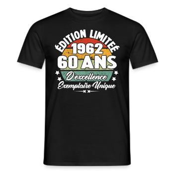 Cadeau 60 ans d'excellence / Édition limitée 1962 - T-shirt homme - noir - Devant - AI Model Male 178 light (178cm)