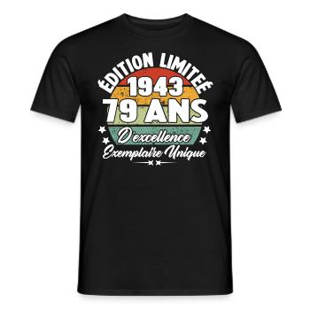 Cadeau 79 ans d'excellence / Édition limitée 1943 - T-shirt homme - noir - Devant - AI Model Male 178 light (178cm)