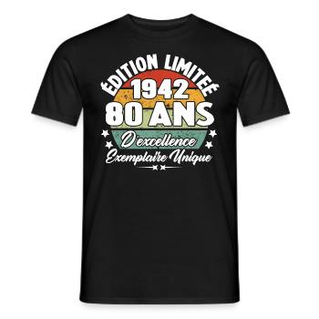 Cadeau 80 ans d'excellence / Édition limitée 1942 - T-shirt homme - noir - Devant - AI Model Male 178 light (178cm)