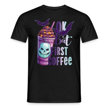 Bat first coffee Halloween Kaffee Fledermaus - Men's T-Shirt - black - Front - AI Model Male 178 light (178cm)