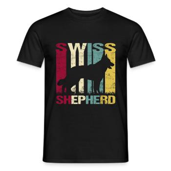 White White Swiss Shepherd Retro - Men's T-Shirt - black - Front - AI Model Male 178 light (178cm)