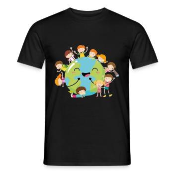Happy Earth Children Future Care Planet - Men's T-Shirt - black - Front - AI Model Male 178 light (178cm)