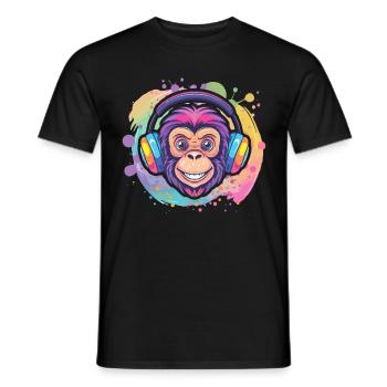 Singe Avec Casque Décoration Femme Cadeau Homme - T-shirt homme - noir - Devant - AI Model Male 178 light (178cm)