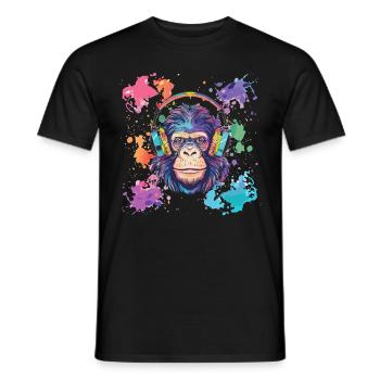 Singe Avec Casque Décoration Femme Cadeau Homme - T-shirt homme - noir - Devant - AI Model Male 178 light (178cm)