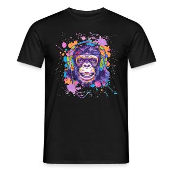 Singe Avec Casque Décoration Femme Cadeau Homme - T-shirt homme - noir - Devant - AI Model Male 178 light (178cm)