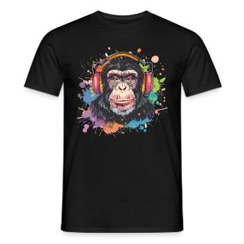 Singe avec casque Décoration femme Cadeau pour homme - T-shirt homme - noir - Devant - AI Model Male 178 light (178cm)
