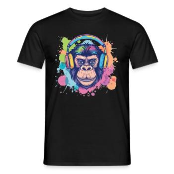 Singe Avec Casque Décoration Femme Cadeau Homme - T-shirt homme - noir - Devant - AI Model Male 178 light (178cm)