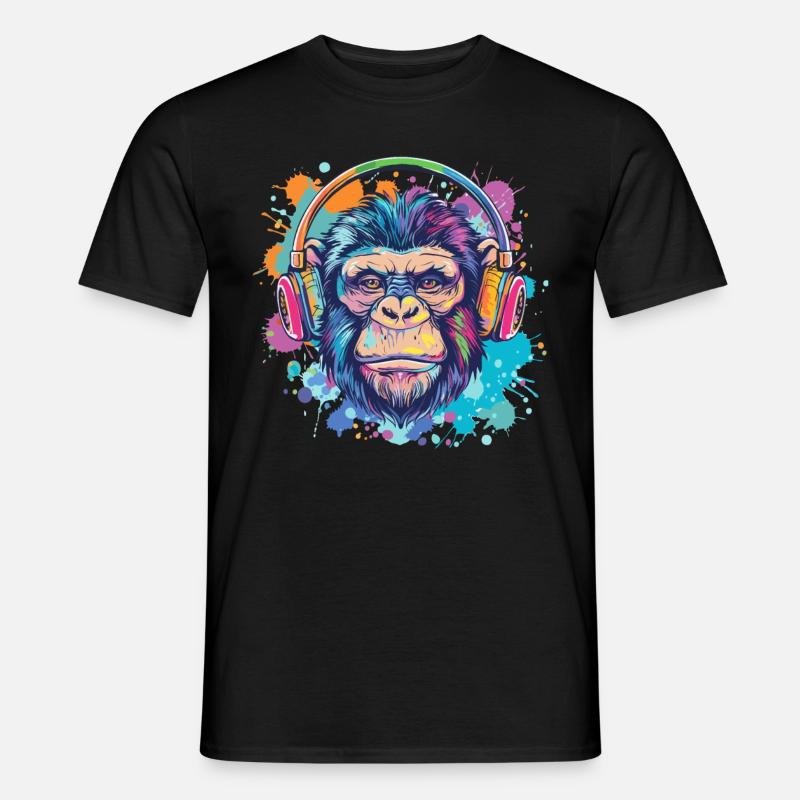 Affe Mit Kopfhörer Damen Deko Herren Geschenk - Männer T-Shirt - Schwarz