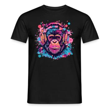 Singe Avec Casque Décoration Femme Cadeau Homme - T-shirt homme - noir - Devant - AI Model Male 178 light (178cm)