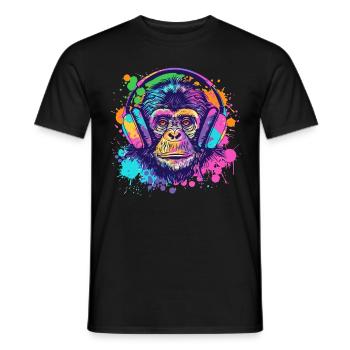 Singe avec casque Décoration femme Cadeau pour homme - T-shirt homme - noir - Devant - AI Model Male 178 light (178cm)