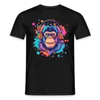 Singe avec casque Décoration femme Cadeau pour homme - T-shirt homme - noir - Devant - AI Model Male 178 light (178cm)