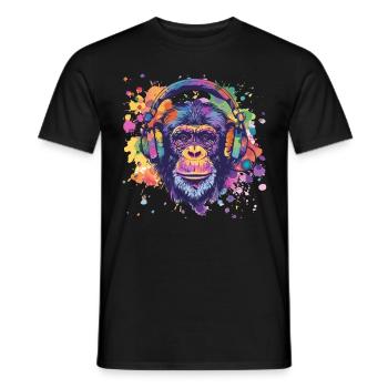 Singe avec casque Décoration femme Cadeau pour homme - T-shirt homme - noir - Devant - AI Model Male 178 light (178cm)