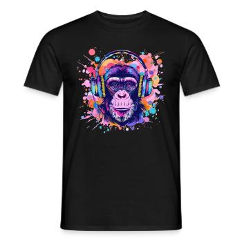 Singe Avec Casque Décoration Femme Cadeau Homme - T-shirt homme - noir - Devant - AI Model Male 178 light (178cm)