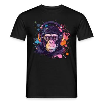 Singe Avec Casque Décoration Femme Cadeau Homme - T-shirt homme - noir - Devant - AI Model Male 178 light (178cm)